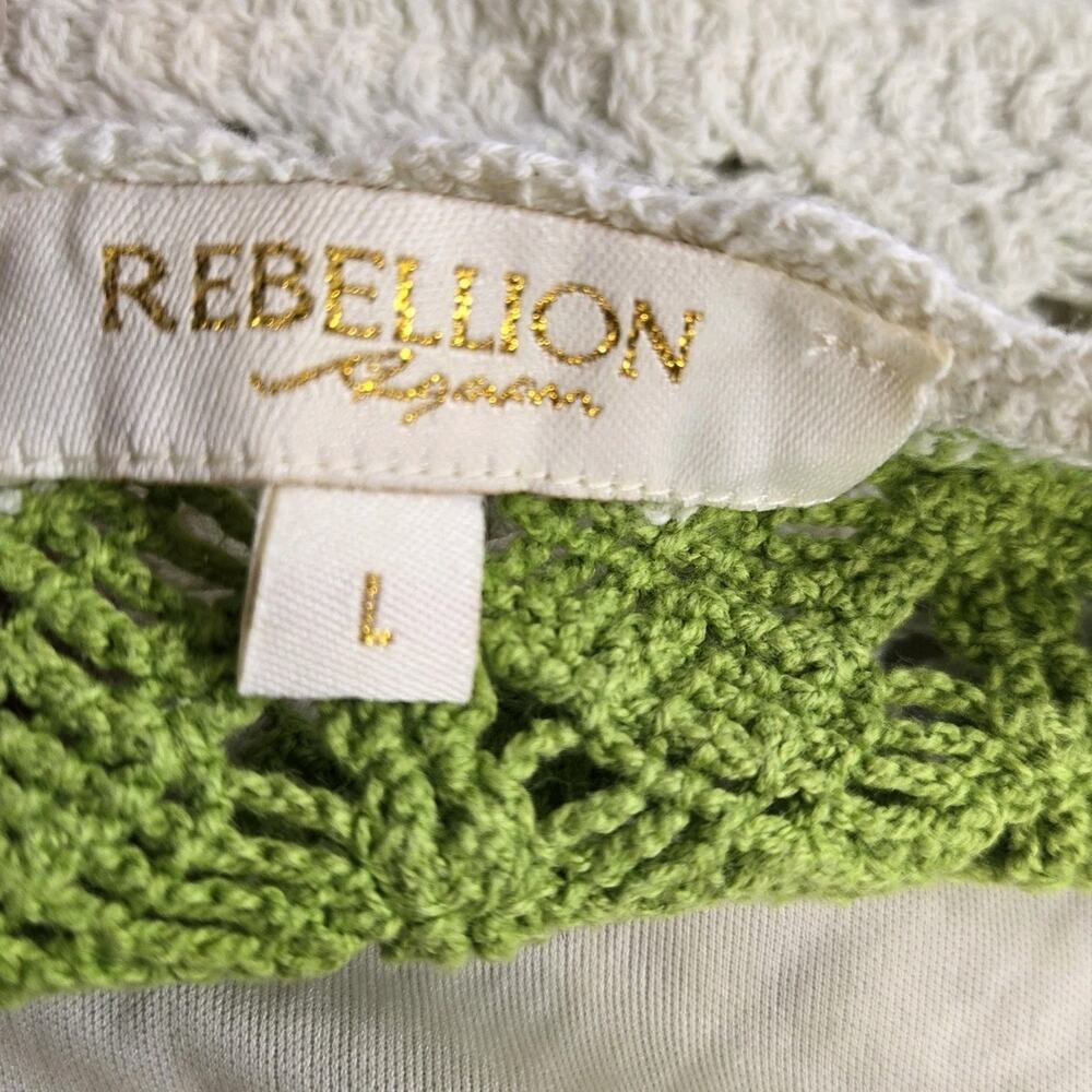 REBELLION Again Sz L Lime Creme Crochet Cropped Top NWT BOHO HIPPIE FESTIVAL - Picture 5 of 5